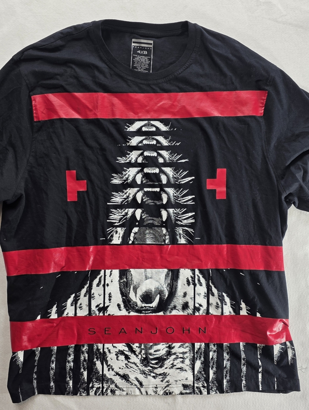 Sean John T Shirt Mens 4XB Big Tall Black Graphic Lion Red Stripe Tee